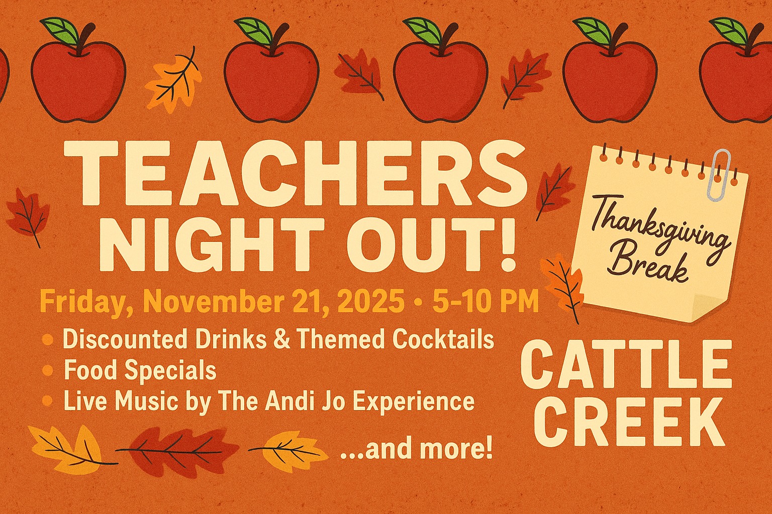 Teachers Night Out at Cattle Creek